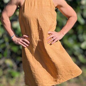 Stylish Tan Sleeveless Dress Sigrid Olsen 100% linen